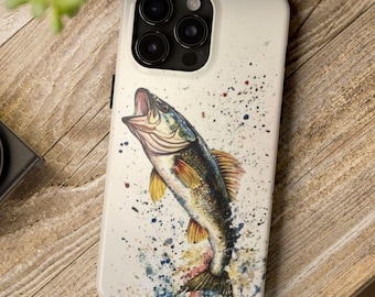 Estuche para teléfono con diseño de pesca de lubina negra, regalo para papá, regalo para pescador, pesca, iPhone 11, iPhone 12, iPhone 13, iPhone 14, iPhone 15, iPhone 16
