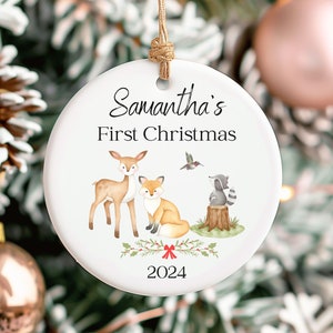Personalized Baby&#39;s First Christmas Ornament,Custom Childs Ornament,Woodland Forest Animals Ornament,Personalized Ornament,First Christmas