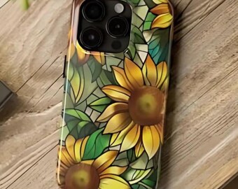 Stained Glass Sunflower Phone Case,Stained Glass Look,Sunflowers,Gift For Her,Iphone 11,Iphone 12,Iphone 13,Iphone 14,Iphone 15, Iphone 16