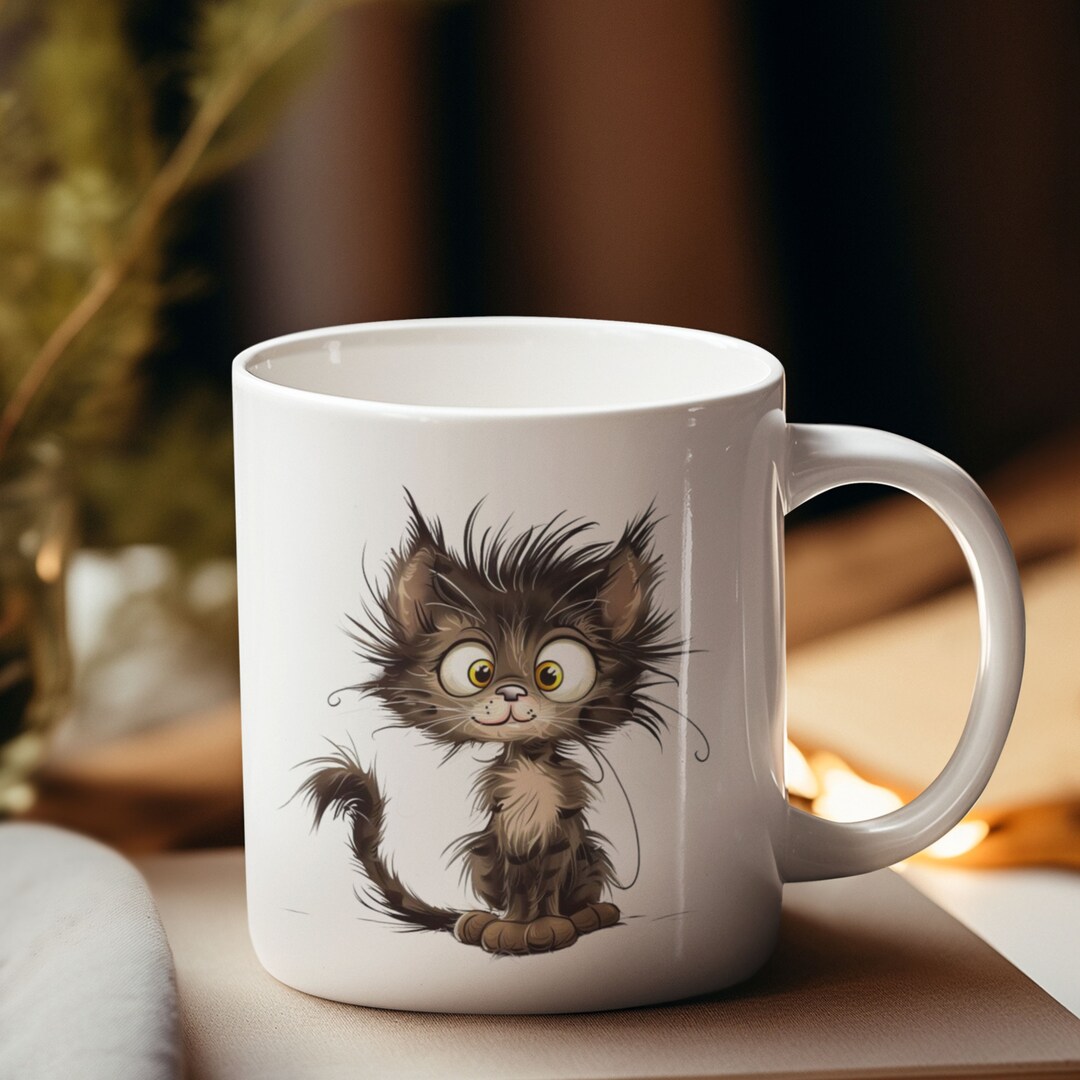 Cat Ceramic Mug, Funny Animal Coffee Cup, Cat Lover Gift, Kitty Tea Mug...