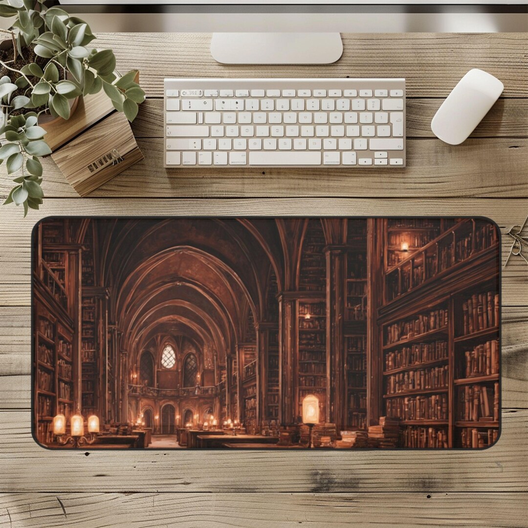 Vintage Library Large Desk Mat, Gothic Book Lover Mousepad Gift, 16x32 ...