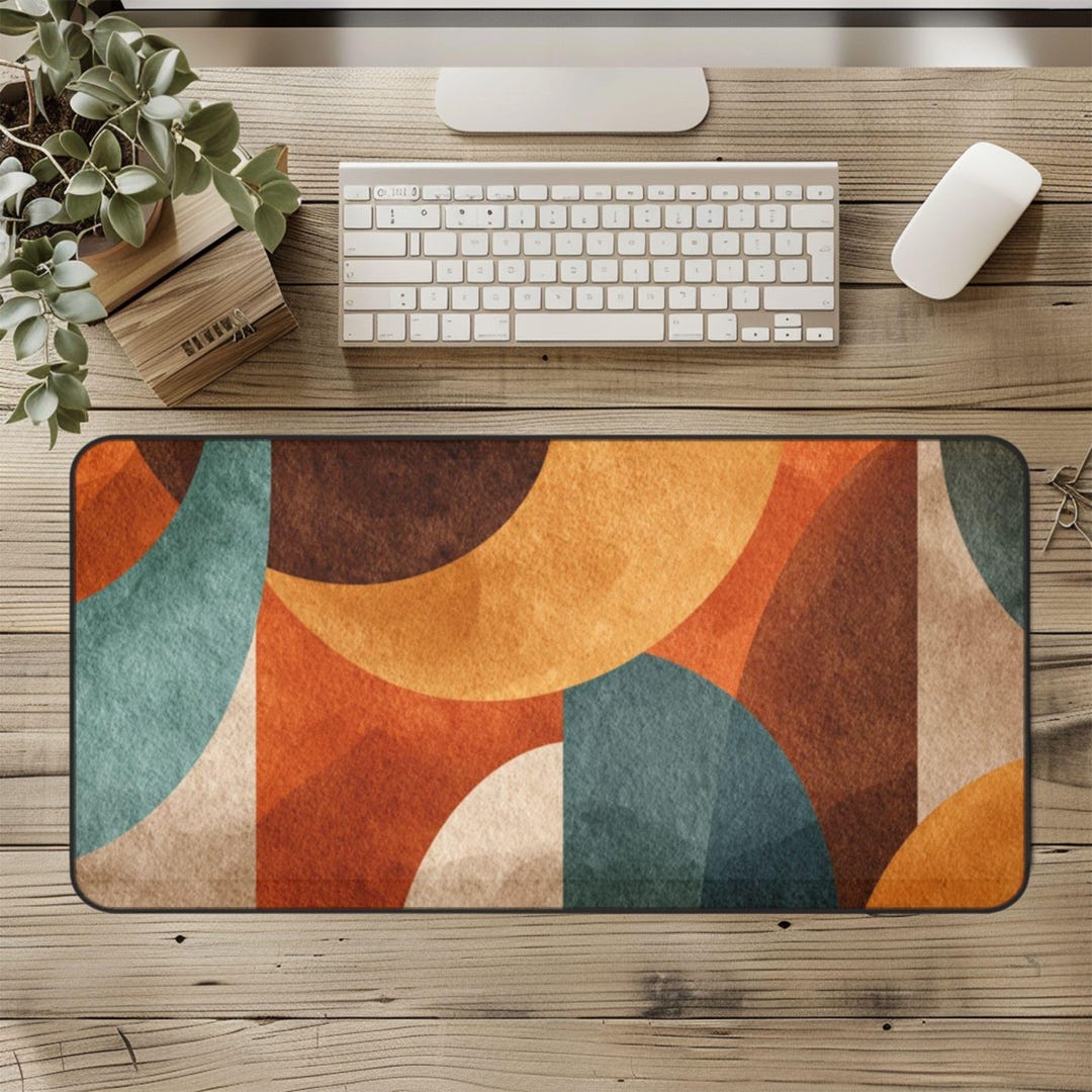 Terracotta Colored Desk Mat, Mid Century Modern Large Work Desk Pad ...
