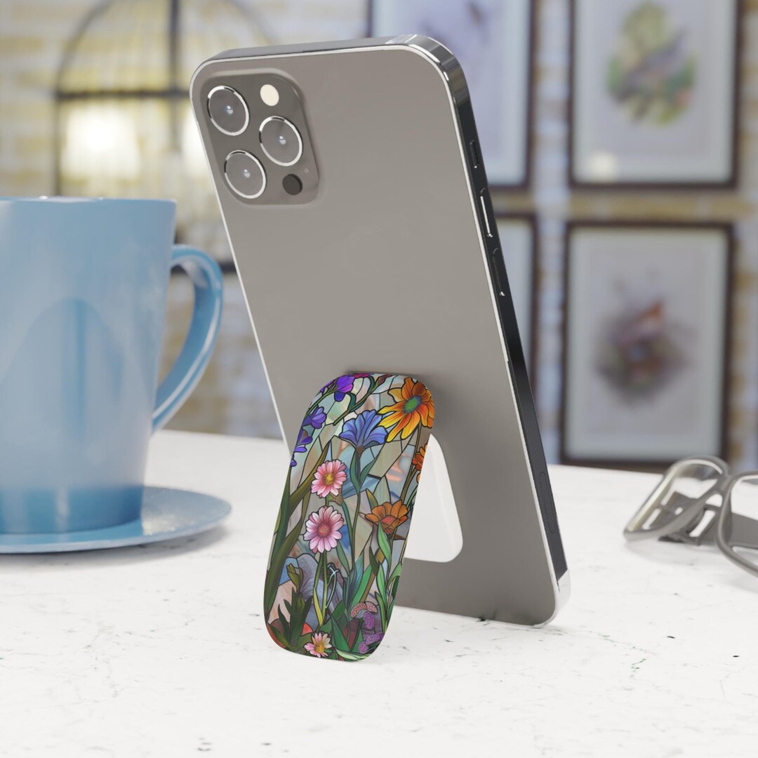 Phone Grip, Stained Glass Look Flowers iPhone Samsung Gift, Floral
