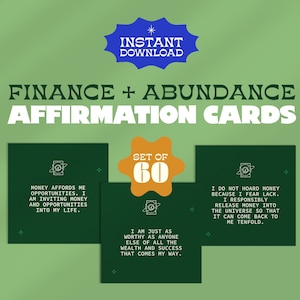 Conjunto de 60 afirmaciones financieras, de abundancia y prosperidad / tarjetas flash positivas, tarjetas de afirmaciones, mazo motivacional de afirmaciones diarias