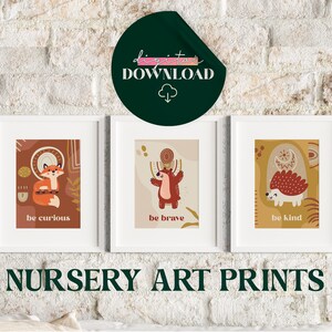 Set 3 Woodland Boho Art Prints, Printable nursery Wall Art decor, girls room, boys room, nursery prints, cute, baby shower gift,