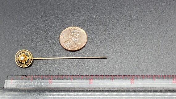 Antique 10k gold and diamond hat pin stickpin - image 3