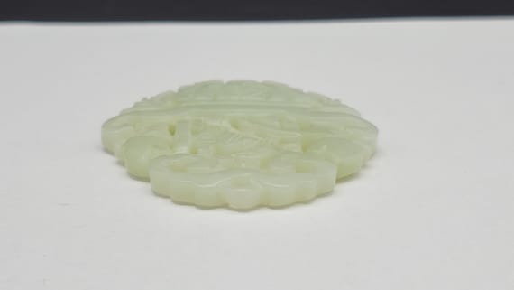 Antique Carved Chinese Pale Celadon Jade Plaque - image 6