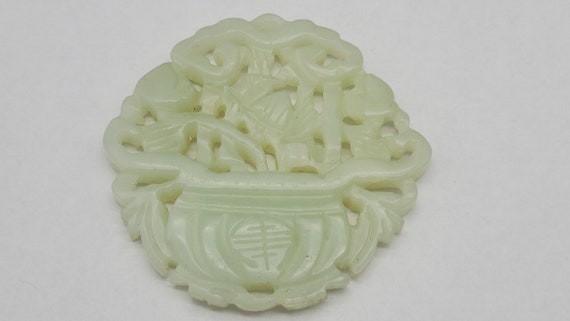 Antique Carved Chinese Pale Celadon Jade Plaque - image 4