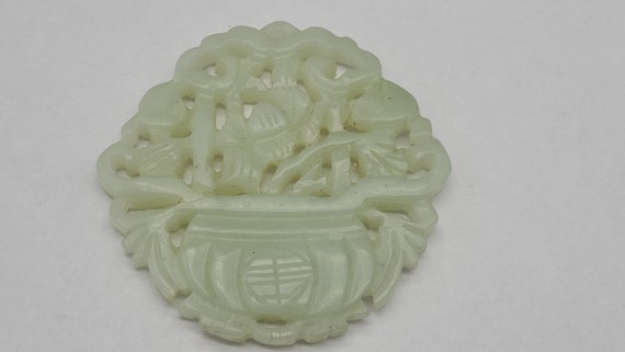 Antique Carved Chinese Pale Celadon Jade Plaque - image 2