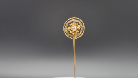 Antique 10k gold and diamond hat pin stickpin - image 1