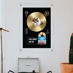 Gold Music Record | Acrylic Vinyl Plaque | Music Record Plaque | Glass Album Cover | Custom Gold Vinyl | 10 Year Anniversary | Couples Gifts