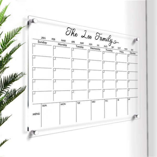 Large Dry Erase Board | Acrylic Wall Calendar with Side Notes | Gold Text Option | Large Memo Board | 2023 Family Planner | Vision Board