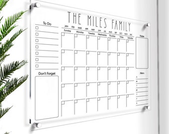 Large Wall Calendar | Acrylic Dry Erase Calendar | Personalized Wall Planner | Custom Monthly Calendar | Meal & Menu Board | GOLD Text