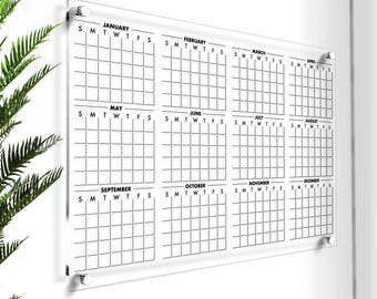 Acrylic Yearly Calendar for Wall | Dry Erase Yearly Planner | Personalized Wall Calendar 2026 | Large Annual Planner | Custom Wall Decor