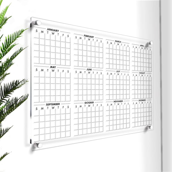 Acrylic Yearly Calendar for Wall | Dry Erase Yearly Planner | Personalized Wall Calendar 2026 | Large Annual Planner | Custom Wall Decor