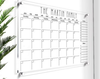 Acrylic Wall Calendar | Large Acrylic Board | Personalized Dry Erase Board | Custom Acrylic Family Planner | Glass Wall Calendar