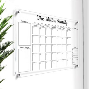 PERSONALIZED Acrylic Family Calendar | Dry Erase Wall Planner | Large Wall Calendar 2025 | Monthly & Weekly Calendar | Custom Memo Board
