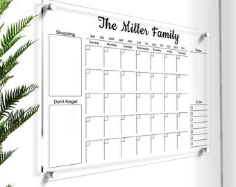 PERSONALIZED Acrylic Family Calendar | Dry Erase Wall Planner | Large Wall Calendar 2023 | Monthly & Weekly Calendar | Custom Memo Board