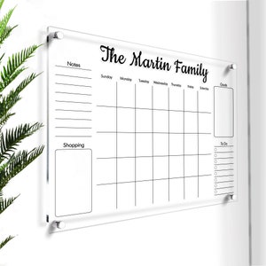 Acrylic Family Calendar | Personalized Family Memo Board | Dry Erase Wall Calendar | Custom Calendar for 2023 | GOLD Text | Free Preview