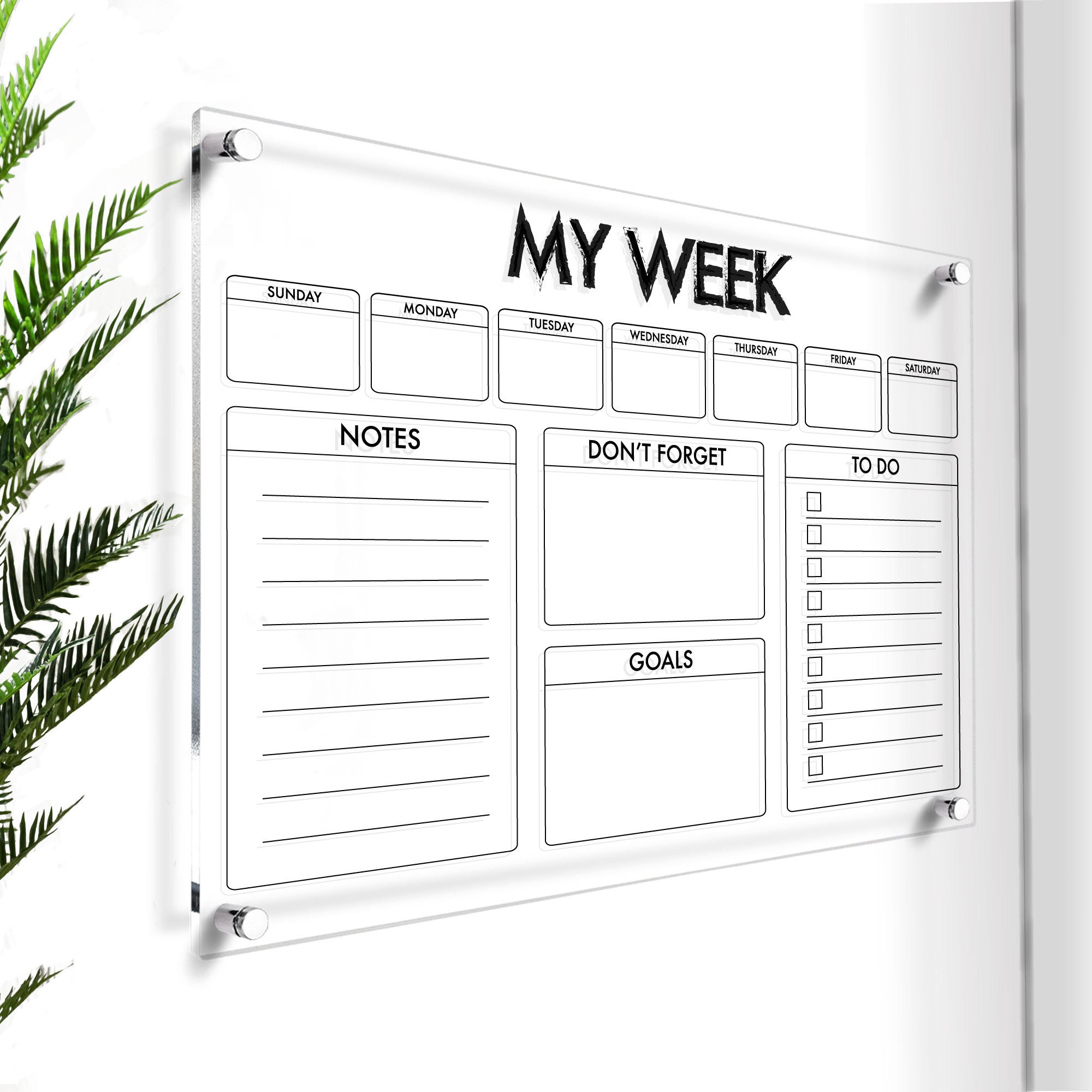Modern Dry Erase Weekly Week of Wall Calendar White Board /dry Erase Decal  Calendar, Weekly Calendar, Weekly Dry Erase Wall Decal 