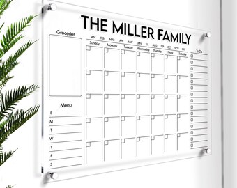 Acryl Familienkalender | Trocken abwischbarer Kalender 2026 | Wandkalender, trocken abwischbar | Großer Acrylkalender | Transparente Acryl Planertafel