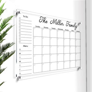 Dry Erase Calendar for Wall | Personalized Acrylic Planner | Perpetual Board | Personal Logo Sign | Glass Vision Board | Monthly Calendar