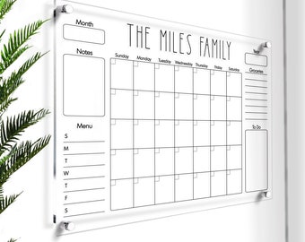 Large Acrylic Calendar | Custom Dry Erase Board | Personalized Family Planner | Wall Calendar 2023 | Monthly Planner | Kitchen Wall Decor