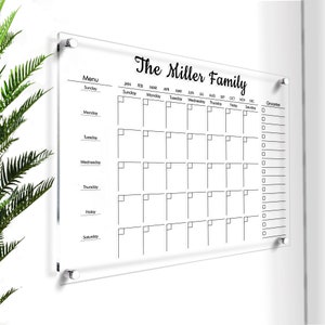 Personalized Acrylic Calendar for Wall | Large Dry Erase Planner | Meal Planner & Menu Board | Custom Monthly Planner | Personal Logo Sign
