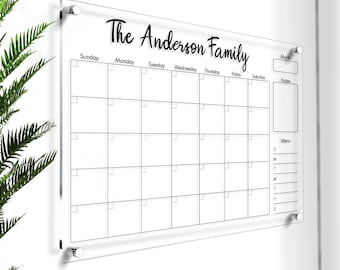 Acrylic Calendar for Wall | Personalized Dry Erase Calendar | Monthly Family Planner | GOLD Decor | Large Whiteboard Planner | Home Decor