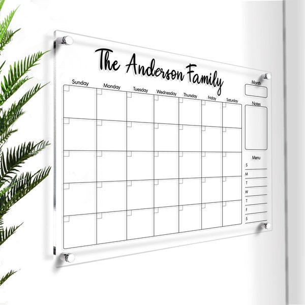 Acryl-Kalender für Wand | Personalisierter trocken abwischbarer Kalender | Monatlicher Familienplaner | GOLD Dekor | Großer Whiteboard Planer | Wohndekor