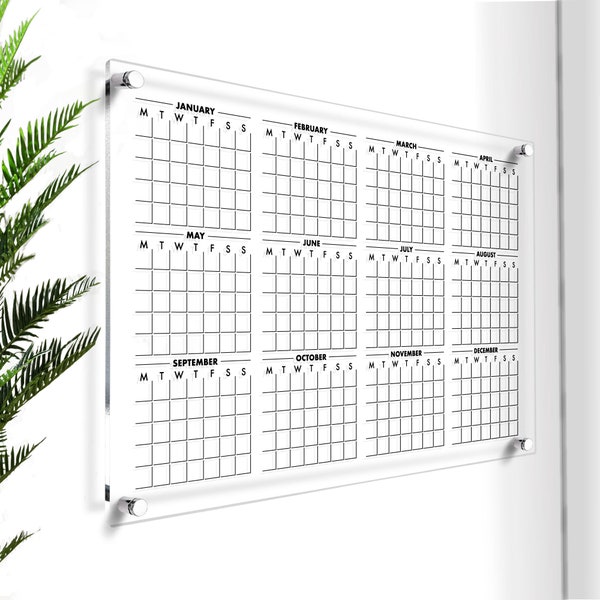 Personalized Yearly Calendar | Yearly Planner 2024 | Custom Office Planner | Dry Erase Wall Calendar | Acrylic Calendar for Yearly Planning