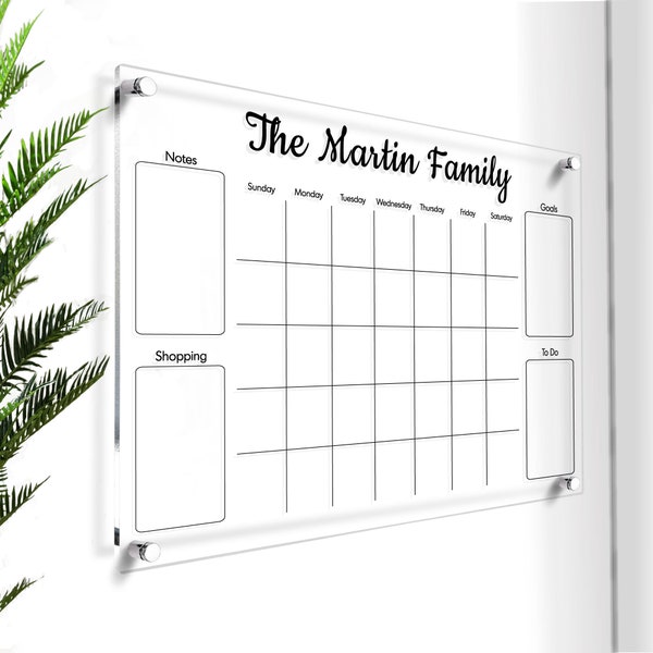 PERSONALIZED Acrylic Wall Calendar | Dry Erase Board | Whiteboard Calendar | Custom Family Planner | Memo Board & Chore Chart | Note Board