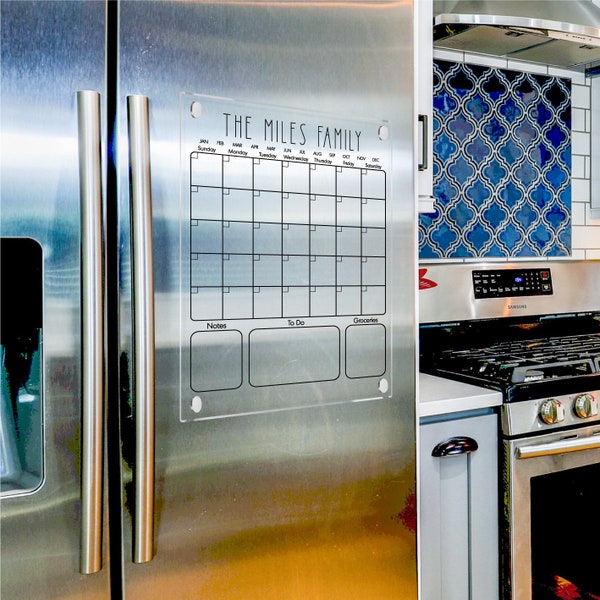 Calendrier de réfrigérateur en acrylique | Planificateur familial mensuel et hebdomadaire pour réfrigérateur | Calendrier magnétique | Tableau magnétique | Aperçu gratuit