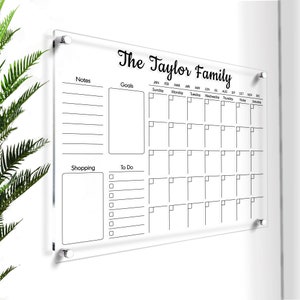 Dry Erase Acrylic Calendar | Custom Large Wall Calendar | Clear Glass Acrylic Board | Custom Monthly Calendar | Vision Board | Free Preview