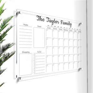 Dry Erase Acrylic Calendar | Custom Large Wall Calendar | Clear Glass Acrylic Board | Custom Monthly Calendar | Vision Board | Free Preview