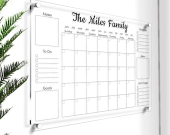 Acrylic Wall Calendar | Dry Erase Wall Planner | Large Monthly Weekly Calendar | Custom Wall Planner 2023 | GOLD Text Option | Free Preview