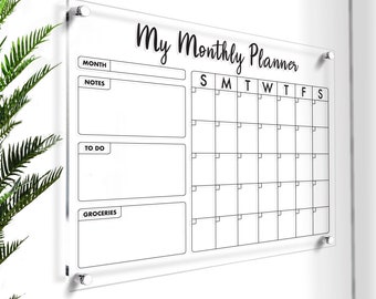 Dry Erase Calendar | Acrylic Board with Personal Title | Custom Family Organizer and Planner | Clear Editable Acrylic Board | Free Shipping
