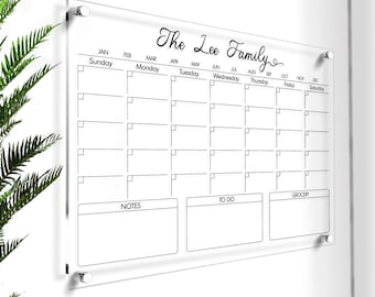 Acryl-Kalender | Personalisierter Wandplaner | Großer Wandkalender auf klarer Acryl Tafel | Ewiger Wandkalender | Memoboard | Kostenloser Versand