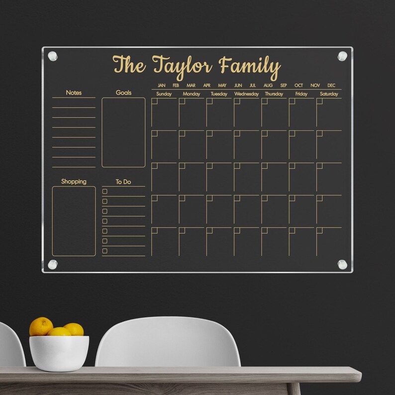 Dry Erase Acrylic Calendar Custom Large Wall Calendar Etsy