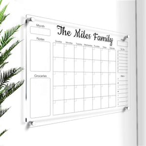 Large Acrylic Family Calendar | Dry Erase Wall Calendar | Family Whiteboard Planner | Acrylic Wall Calendar | Custom Monthly Wall Planner