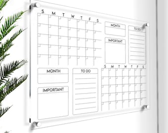 2 Month Calendar Clear Acrylic for Wall | Minimalist Monthly Planner | 2023 Wall Calendar | Personalized Dry Erase | Free Preview