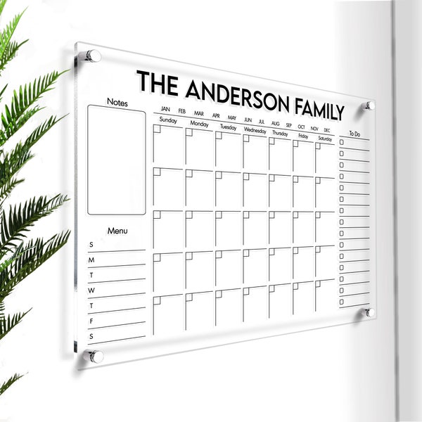 Family Calendar Gift for Couples | Personalized Acrylic Calendar | 2024 Wall Calendar | Custom Family Name Sign | Wedding Anniversary Gift