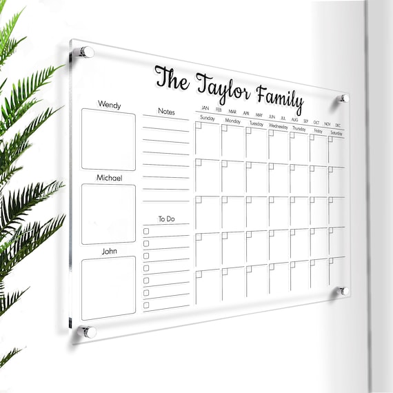 PERSONALIZED Acrylic Planner Glass Wall Calendar Dry Erase Planner Large  Acrylic Family Planner Personalized Sign Vision Board - Etsy