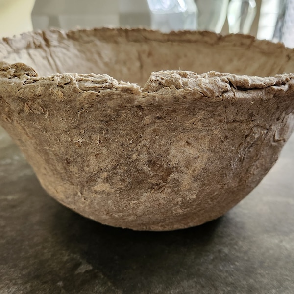 Paper Pulp Bowl Made by Hand from Recycled Cardboard and Paper for Perfectly Imperfect Art that adds Texture, Character, and Natural Tones