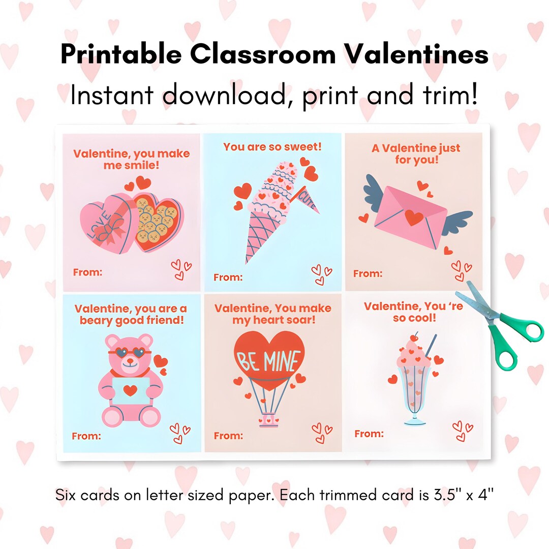 Kids Valentine Cards | Printable Classroom Exchange (instant Download ...