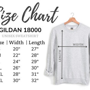 Gildan 18000 Size Chart 18000 Mockup Size Guide Sweatshirt - Etsy