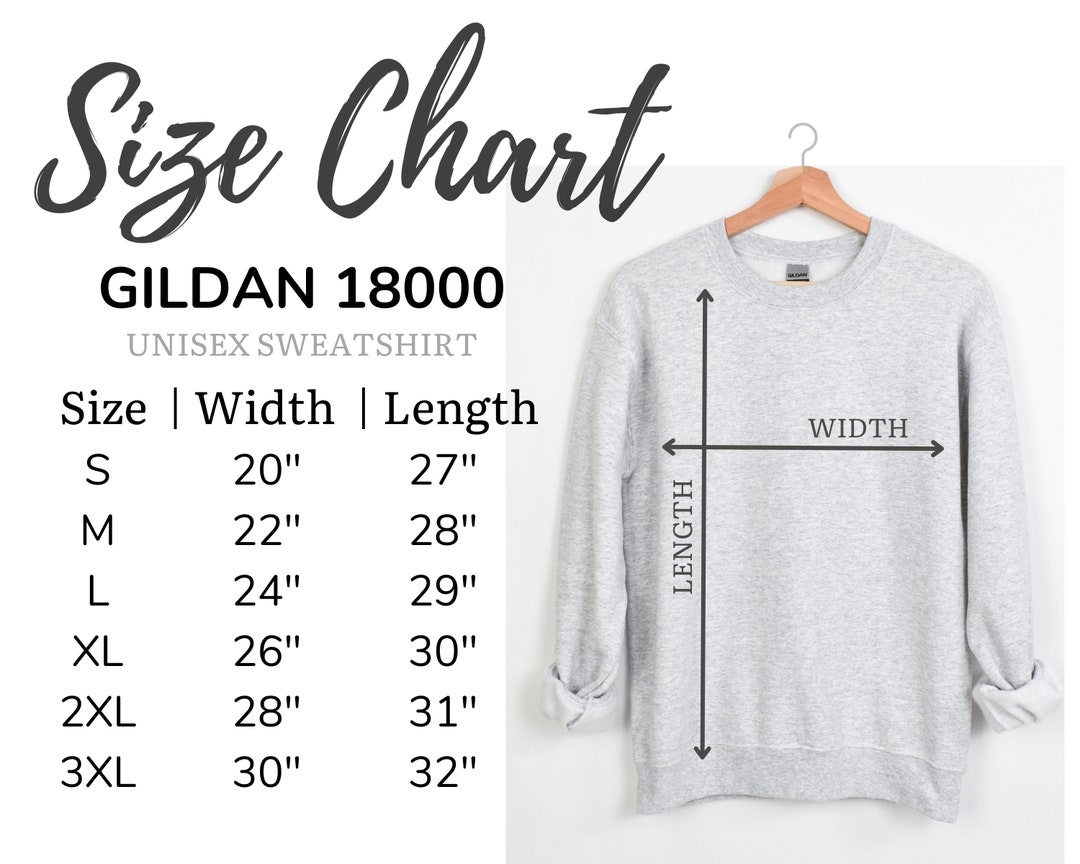 Gildan 18000 Size Chart 18000 Mockup Size Guide Sweatshirt - Etsy