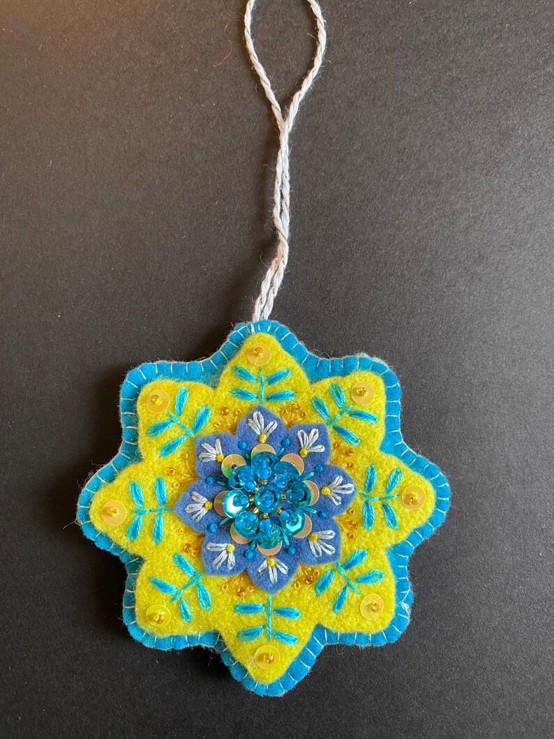 Yellow - Bell - Hand Embroidered Felt Christmas Decor Ornament 38 main image 1