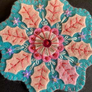 Handmade Felt Ornament | Hand Embroidered Ornament | Folk Art Snowflake Ornament