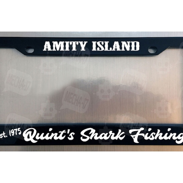 Quint's Shark Fishing Amity Island Glossy Black License Plate Frame